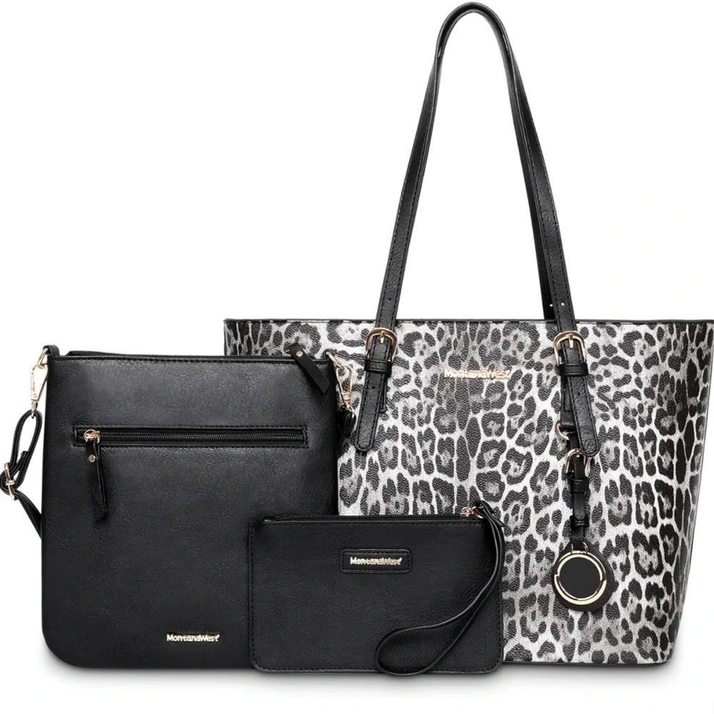 B&W Montana West Fashion 3 pcs Handbag Set girafe Print Tote Bag Conceal Car… - Picture 1 of 5